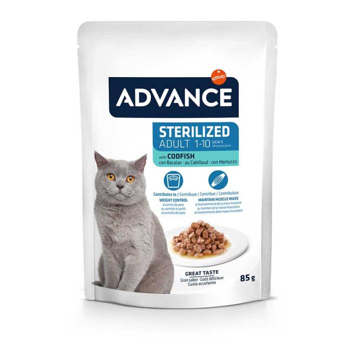 Advance AC Sterilized Codfish drėgnas maistas sterilizuotoms katėms, 12 x 85 g