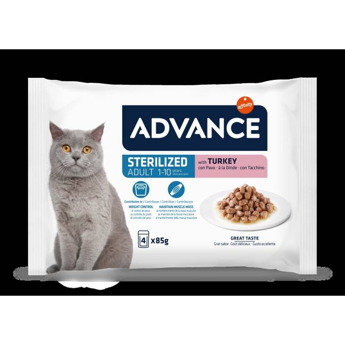 Advance AC Wet Sterilized Turkey Flow drėgnas maistas sterilizuotoms katėms, 4 x 85 g