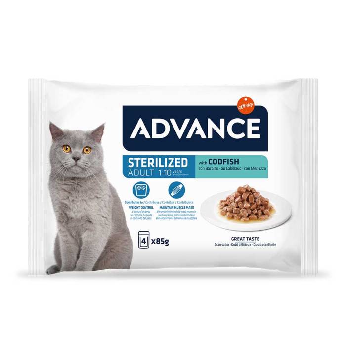 Advance AC Wet Sterilized Codfish Flow drėgnas maistas sterilizuotoms katėms, 4 x 85 g