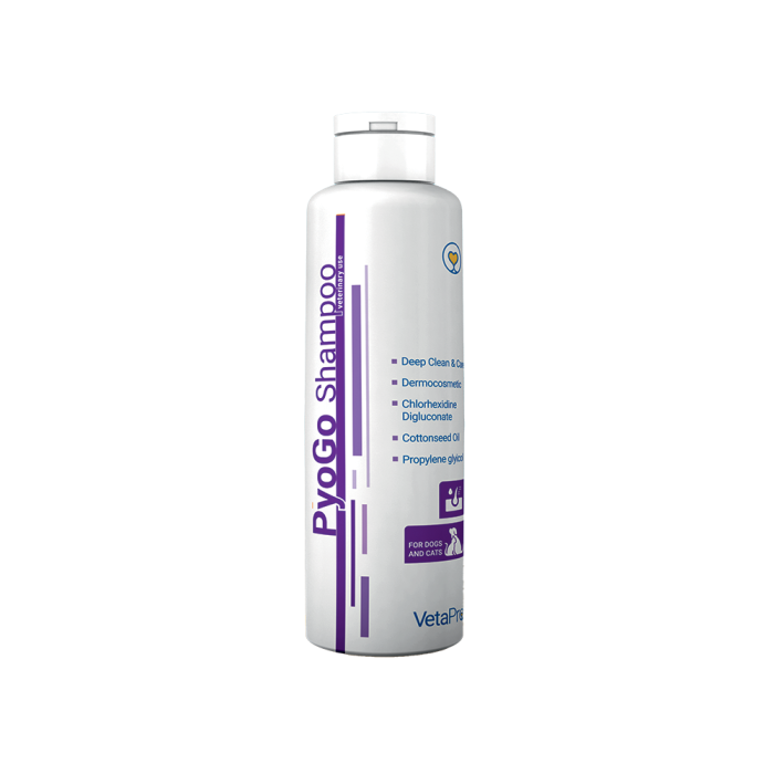 VetaPro PyoGo drėkinančiu poveikiu pasižyminti šampūnas šunims ir katėms, 250 ml