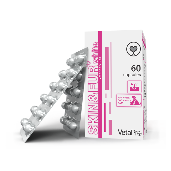 VetaPro Skin-Fur papildai šunims ir katėms normaliai odos ir kailio būklei palaikyti, N60