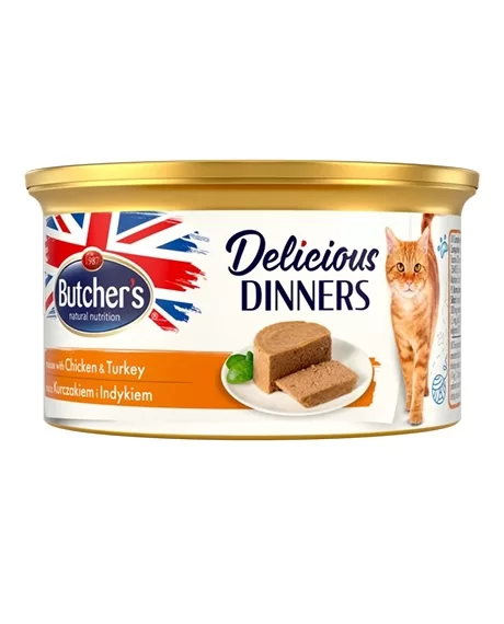 Butcher's Delicious Dinners konservai katėms su vištiena ir kalakutiena, 85 g
