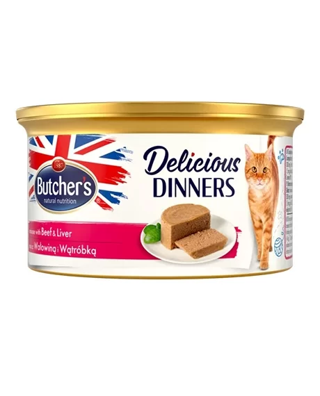 Butcher's Delicious Dinners konservai katėms su jautiena ir kepenėlėmis, 85 g