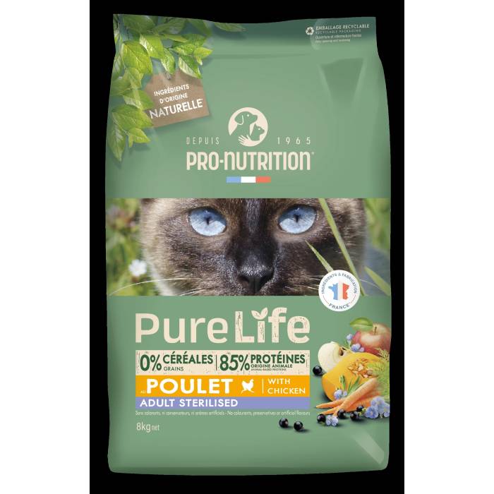 Pro Nutrition Pure Life Adult Sterilised Chicken sausas maistas suagusioms sterilizuotoms katėms, 8 kg