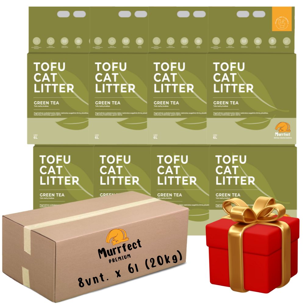 Murrfect Premium Green tea tofu kraikas katėms žaliosios arbatos kvapo sušokantis, nedulkantis 6l*8vnt. (dėžė)