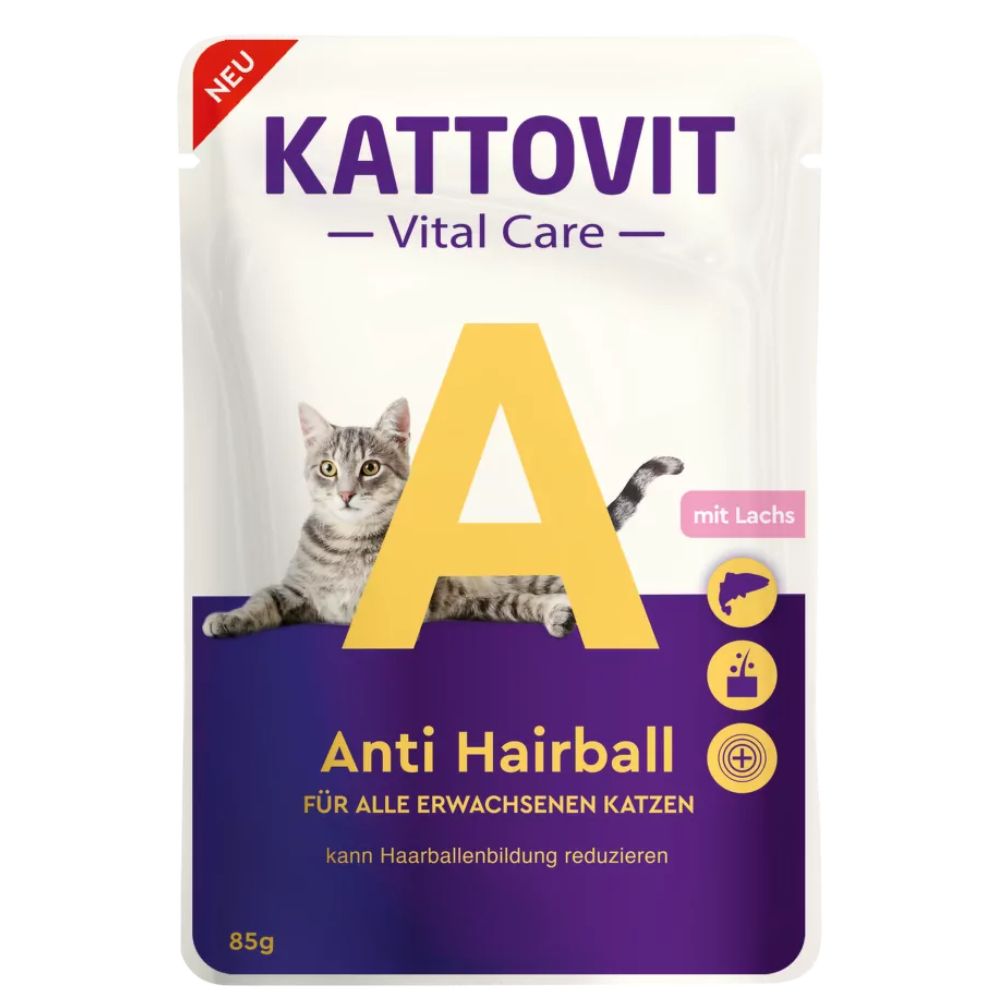 Kattovit Vital Care Anti Hairball 85g su lašiša – konservuotas pašaras katėms