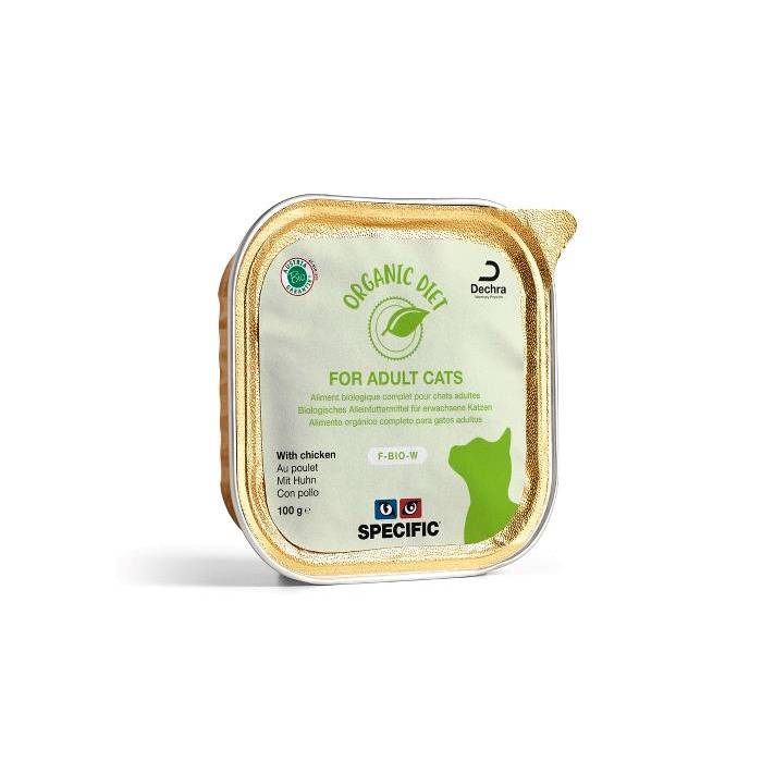 Specific F-BIO-W Organic Diet for Adult Cat organiniai konservai katėms su vištiena, 8 x 100 g