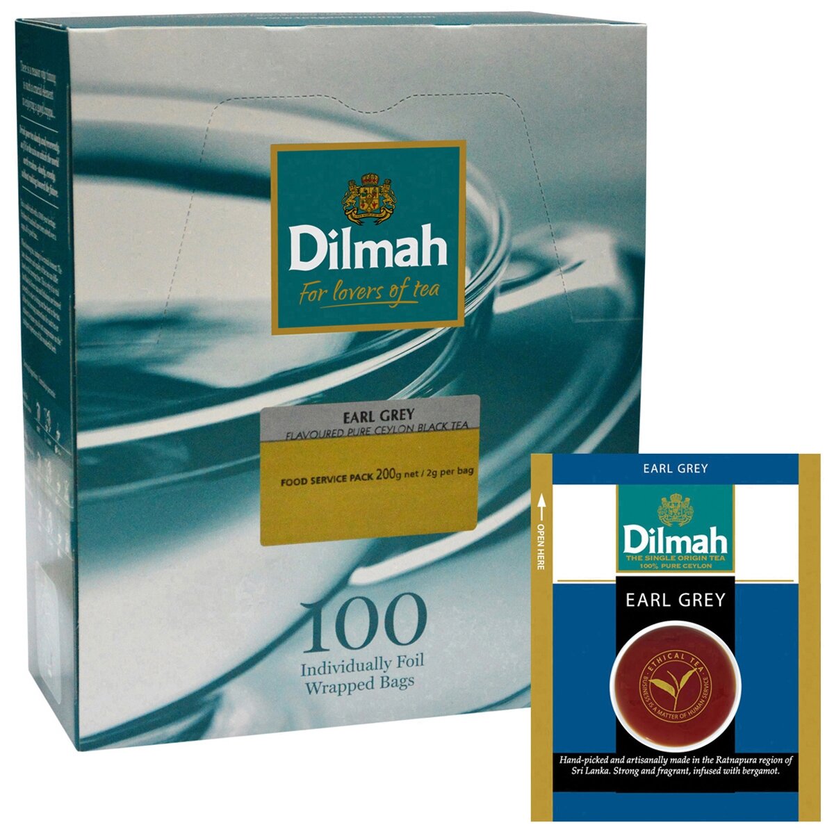 Juodoji arbata DILMAH Earl Grey bergamočių skonio, 100 vnt. maišelių