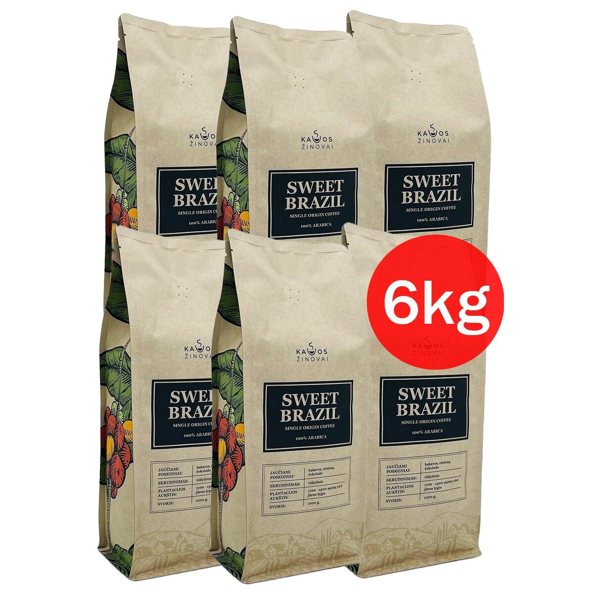 Kavos Pupelės Sweet Brazil Single Origin, 6 kg