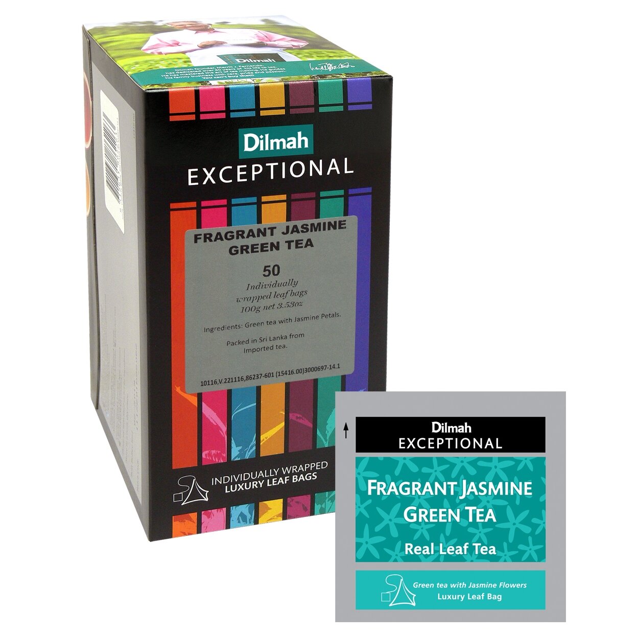 Žalioji arbata su jazminų žiedlapiais DILMAH Exceptional Fragrant Jasmine Green Tea, 50 vnt. maišelių