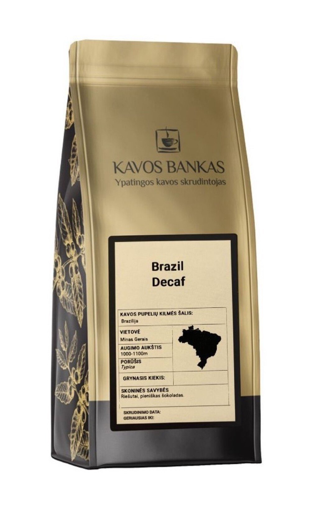 Kavos bankas BRAZIL DECAF kavos pupelės 1kg