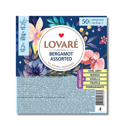 Lovare „Bergamot Assorted“ – Juodųjų arbatų rinkinys su bergamote (50 pakelių)
