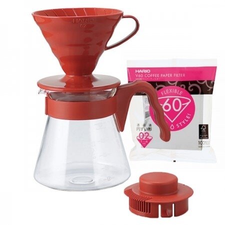 Komplektas Hario V60-02, raudonas 600 ml