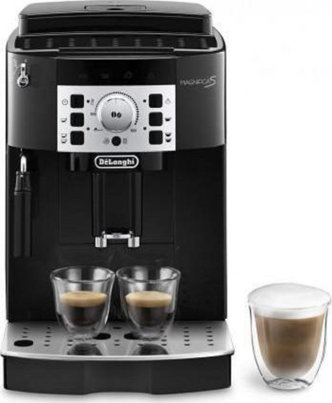 Kavos aparatas Delonghi ECAM22.115.B Magnifica S, 15 barų pompos slėgis, integruotas pieno putų plakiklis, automatinis, 1450 W, juodas.