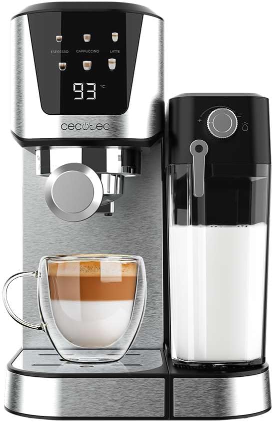 Kavos aparatas Cecotec Power Espresso 20, pusiau automatinis, su įmontuotu pieno putų plakikliu, 20 barų slėgis, 1350 W, kreminis.