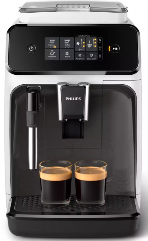 Kavos aparatas Philips Series 1200 EP1223/00, 15 barų slėgis, integruotas pieno putų plakiklis, pilnai automatinis, 1500 W, baltas/juodas.