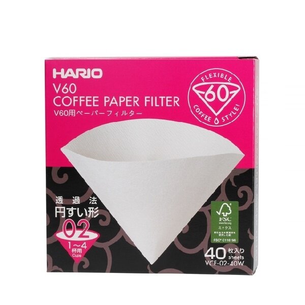 Popieriniai filtrai Hario V60-02 kavinukui, 40 vnt.