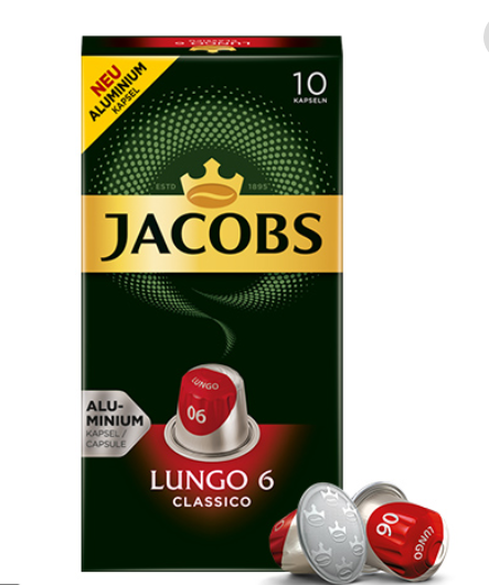 Kavos kapsulės Jacobs Lungo 6, Nespresso aparatui, 10 kaps., 52g