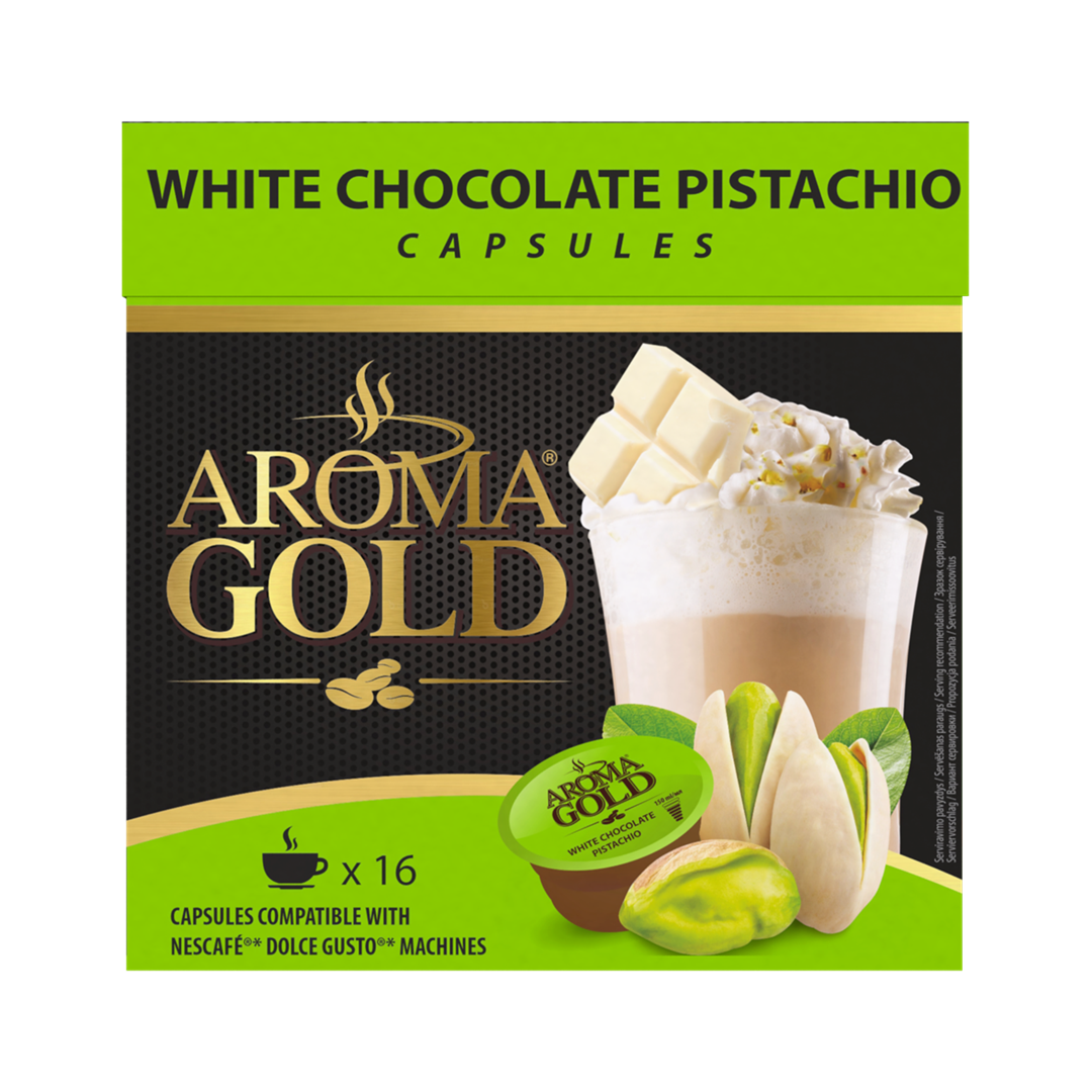 Kavos kapsulės AROMA GOLD White Chocolate Pistachio, 16 kaps.