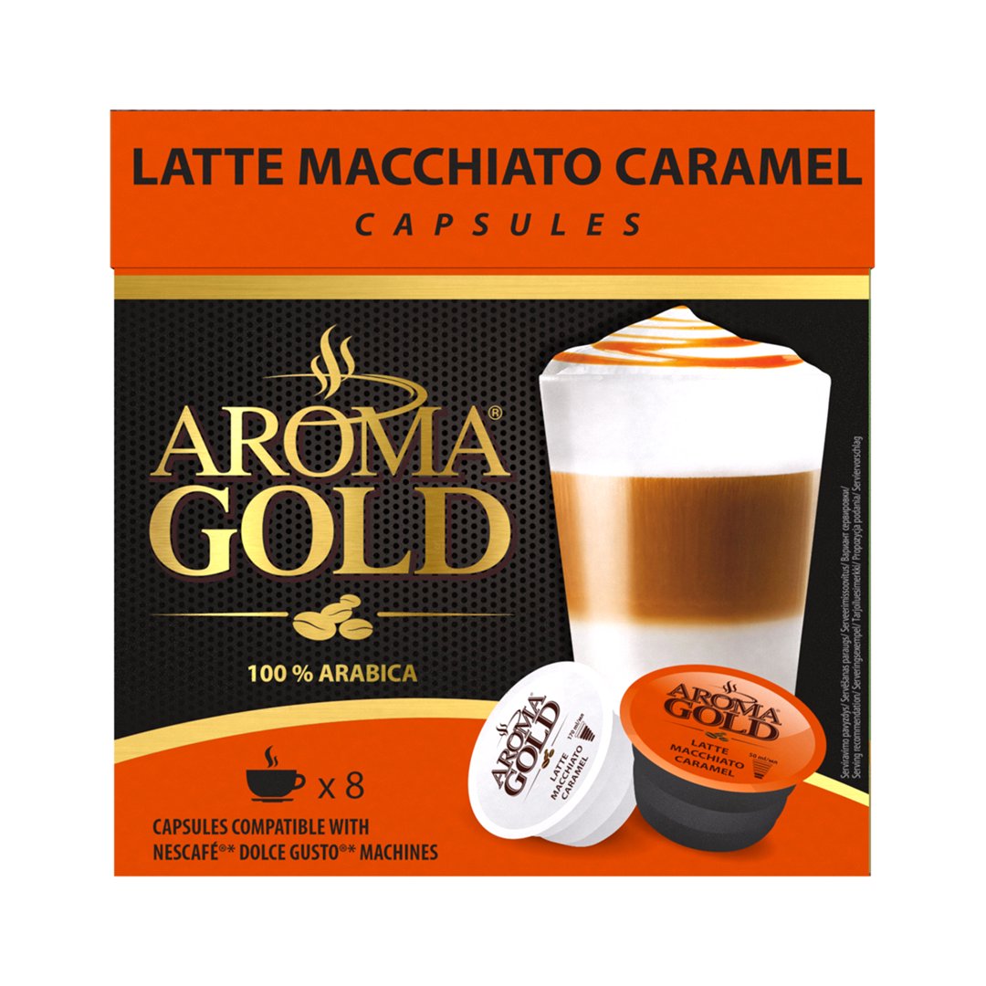 Kavos kapsulės AROMA GOLD Latte Machiatto Caramel, 180g