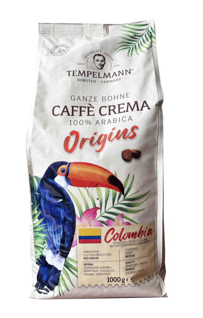 Tempelmann Origins Colombia Caffe Crema 100% Arabica, 1kg