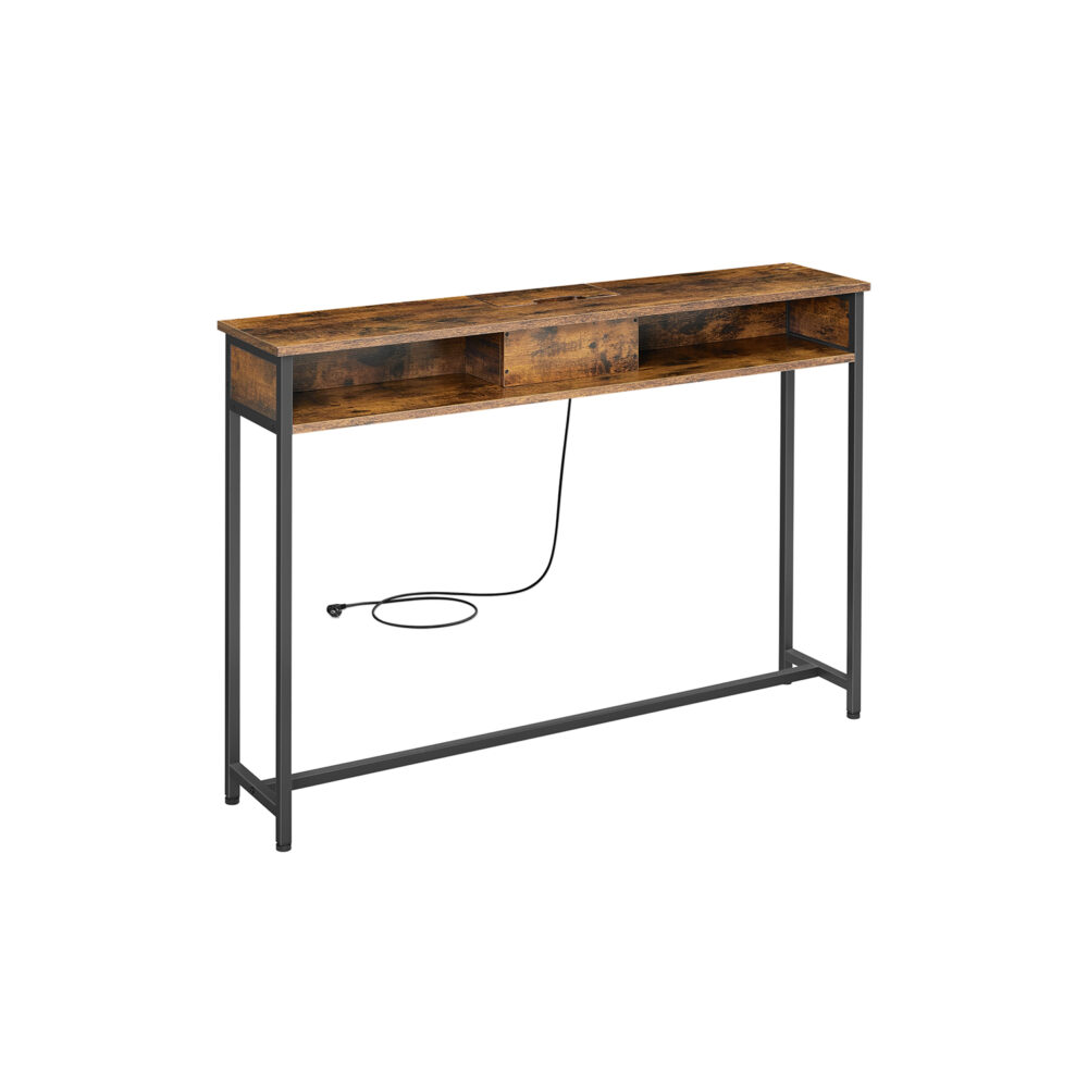 Konsolinis staliukas su USB ir el. lizdais | 25 x 120 cm | Rustic ruda