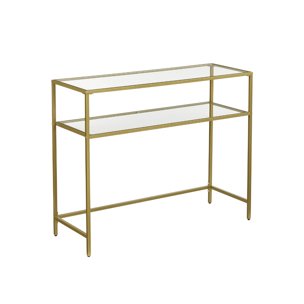 Auksinis konsolinis staliukas su papildoma lentyna | Vitrina | 35 x 100 cm