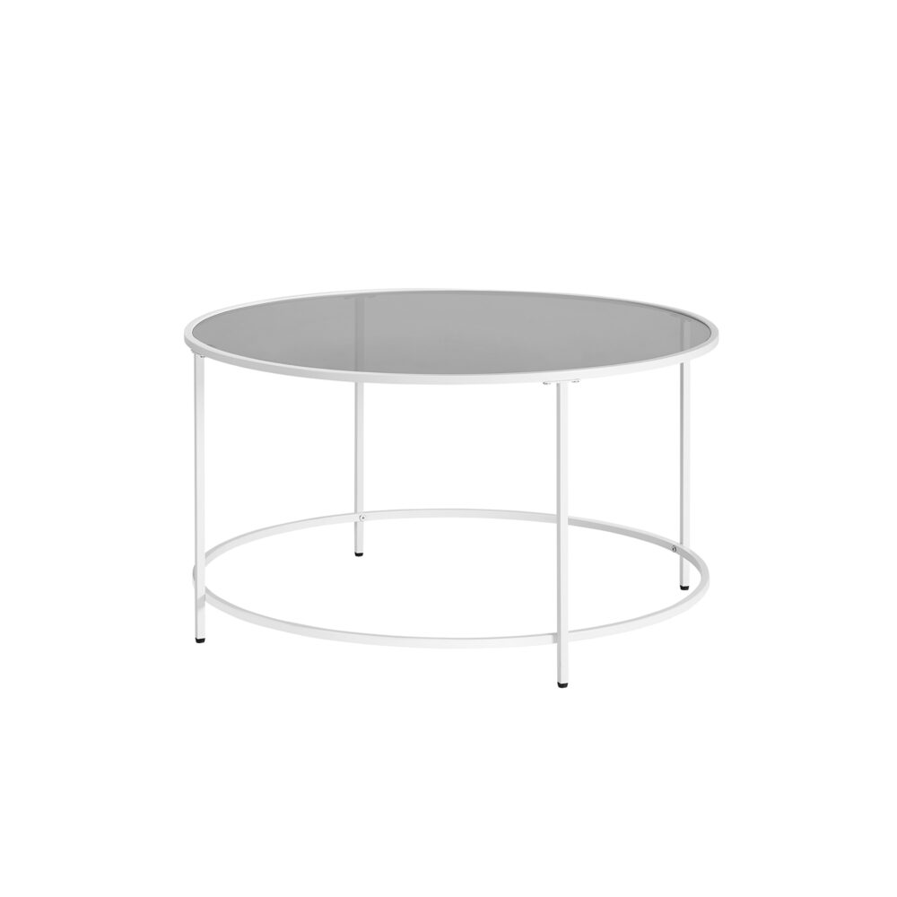 Plieninis kavos staliukas su grūdinto stiklo stalviršu | Ø84 cm | Balta
