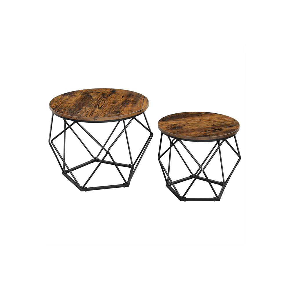 Komplektas 2 kavos staliukų | Šoniniai staliukai | Ø50/Ø40 cm | "Rustic" ruda