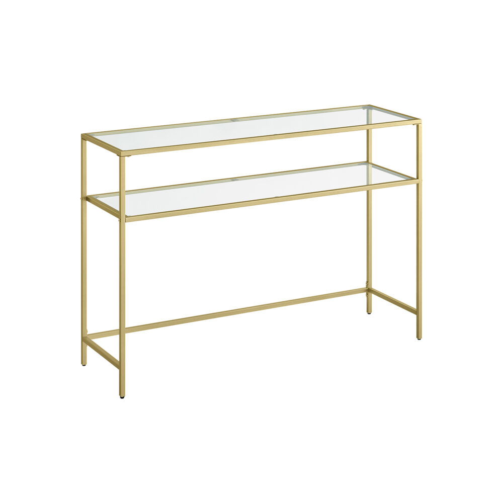 Auksinio rėmo Konsolinis staliukas | Vitrina | Grūdintas stiklas | 35 x 120 cm