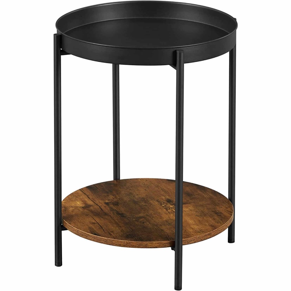 Apskritas šoninis staliukas "rustic" stiliaus nuimamu padėklu | Ø43,5 cm