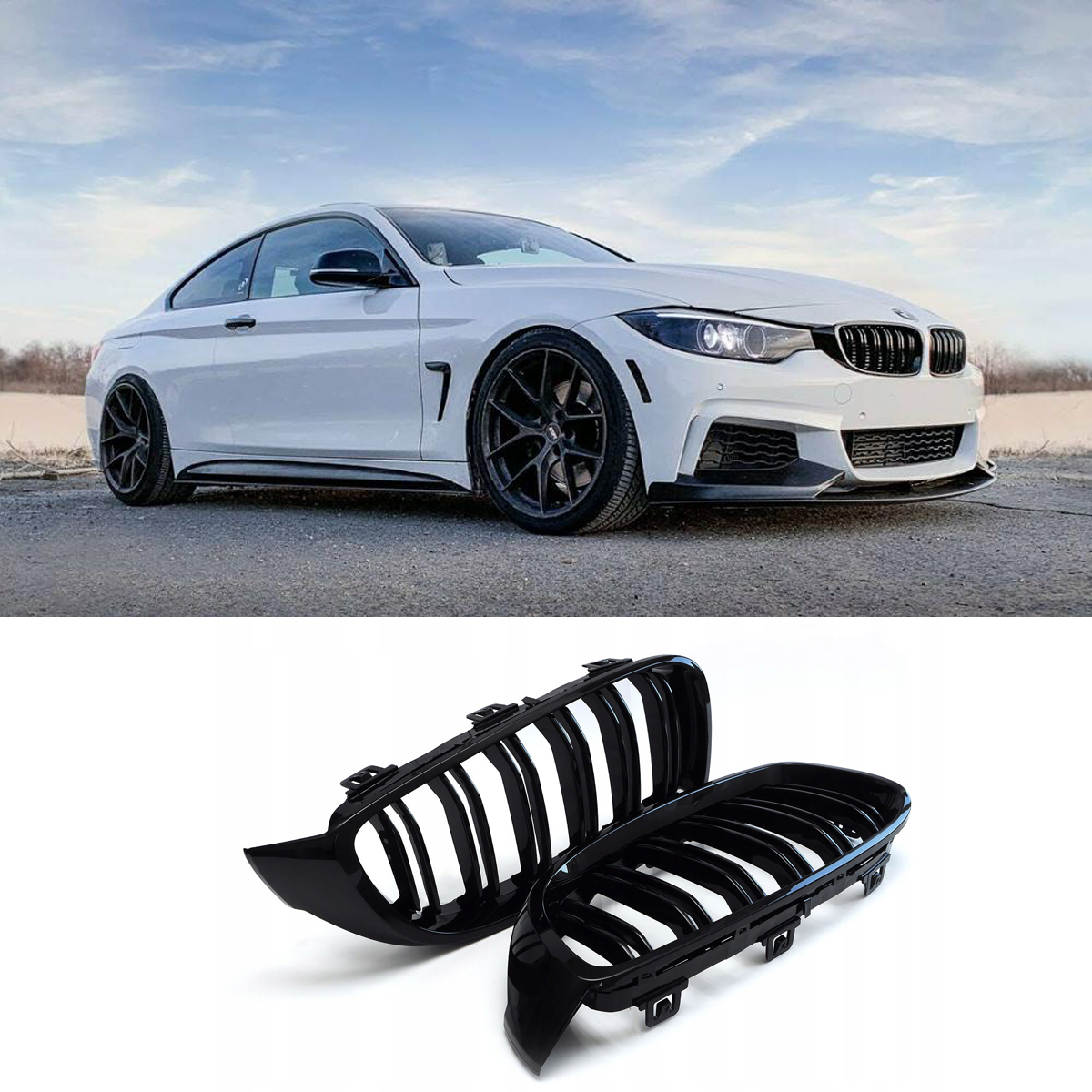 BMW F32 / F33 / F36 Priekinės Dvigubos Juodos Grotelės