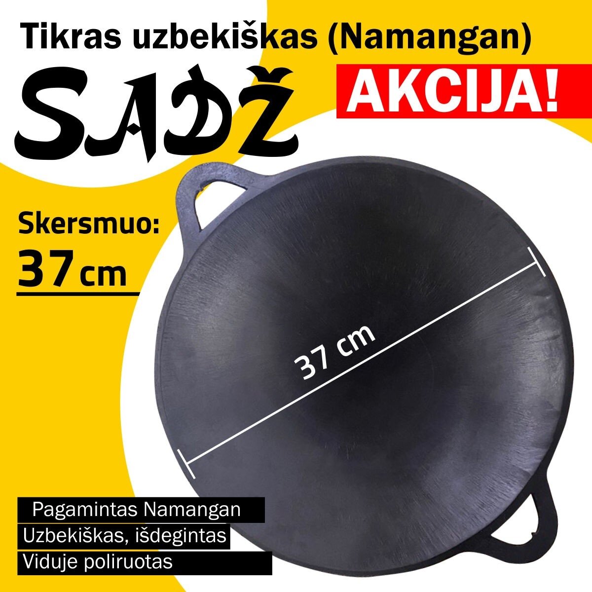 Užbekiška šlifuota keptuvė (Sadž) 37cm