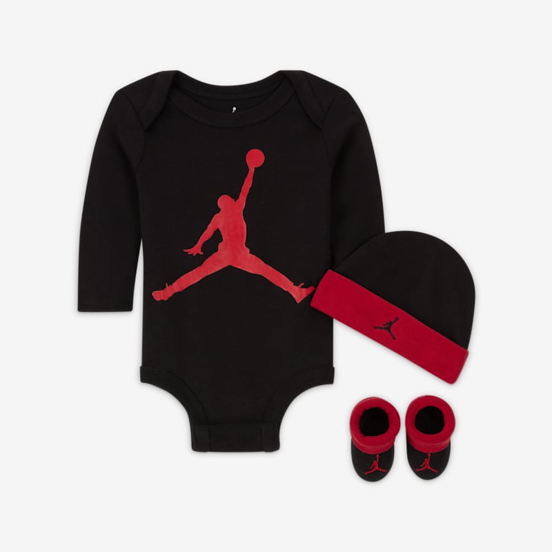 Jordan L/S Jumpman Hat/Bodysuit/Bootie Set 3PC - Dydis 6-12 M (MJ0263-023 Bodžiai)