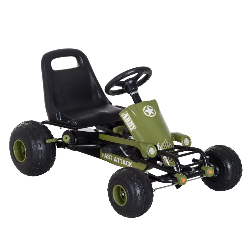 HOMCOM Go Kart vaikiškas pedalinis automobilis su rankiniu stabdžiu, nuo 3 metų, žalias, 99x65x56cm