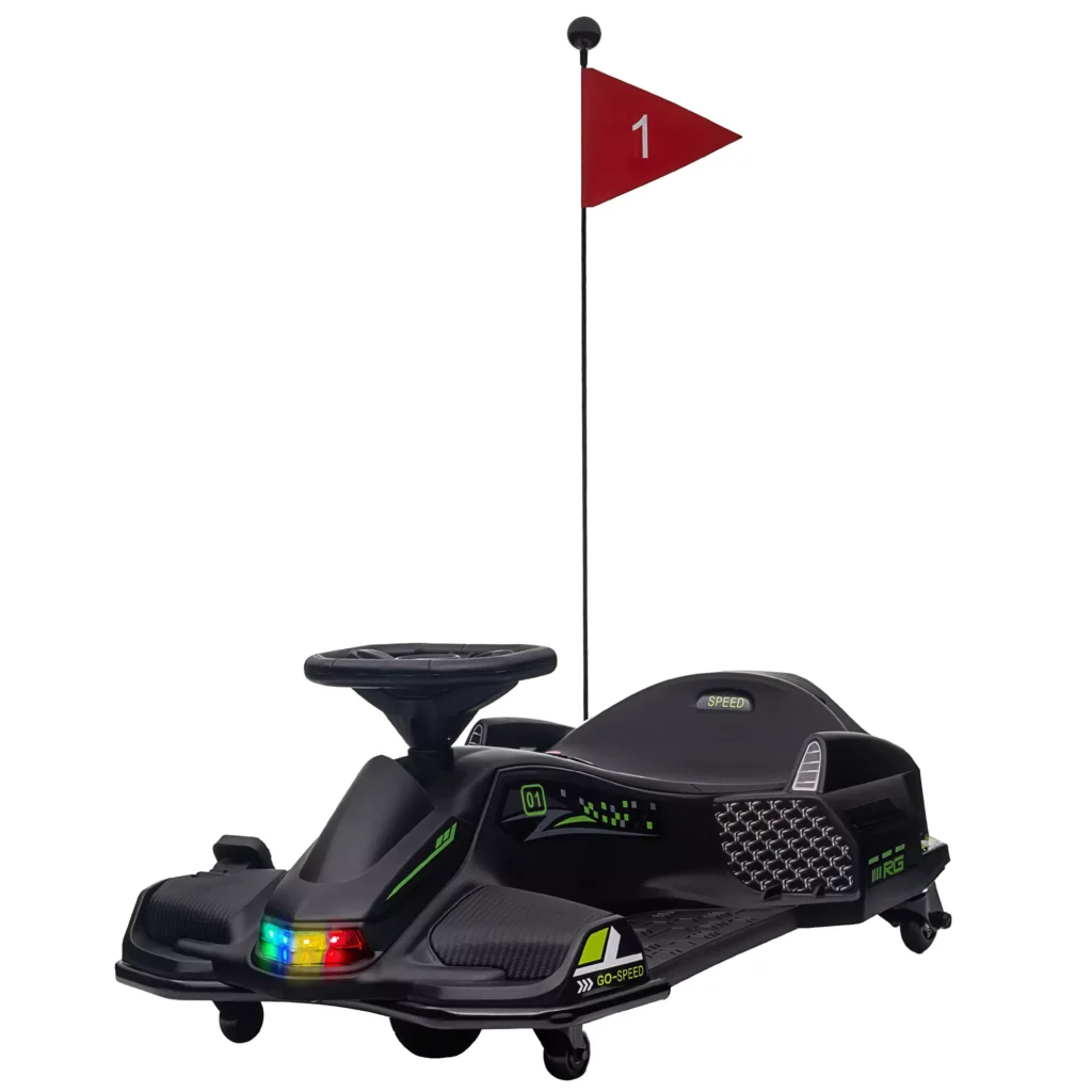 HOMCOM Vaikų Elektrinis Gokartas 12 V 3-8 km/h Drifto Kartas su Drifto režimu, Lėtuoju paleidimu, Gokartas su šviesomis, muzika, saugos diržu, vaikiška transporto priemonė 8-12 metų vaikams, juoda