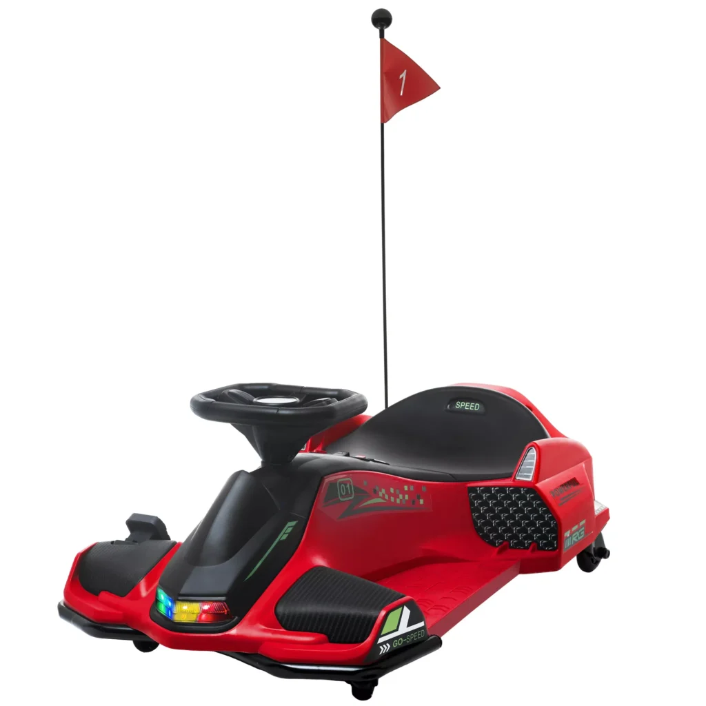 HOMCOM vaikiškas elektrinis kartingas 12 V, 3-8 km/val. Drifto kartingas su drifto režimu, lėto paleidimo funkcija, kartingas su šviesomis, muzika, saugos diržu, vaikiška transporto priemonė 8-12 metų vaikams, raudonas