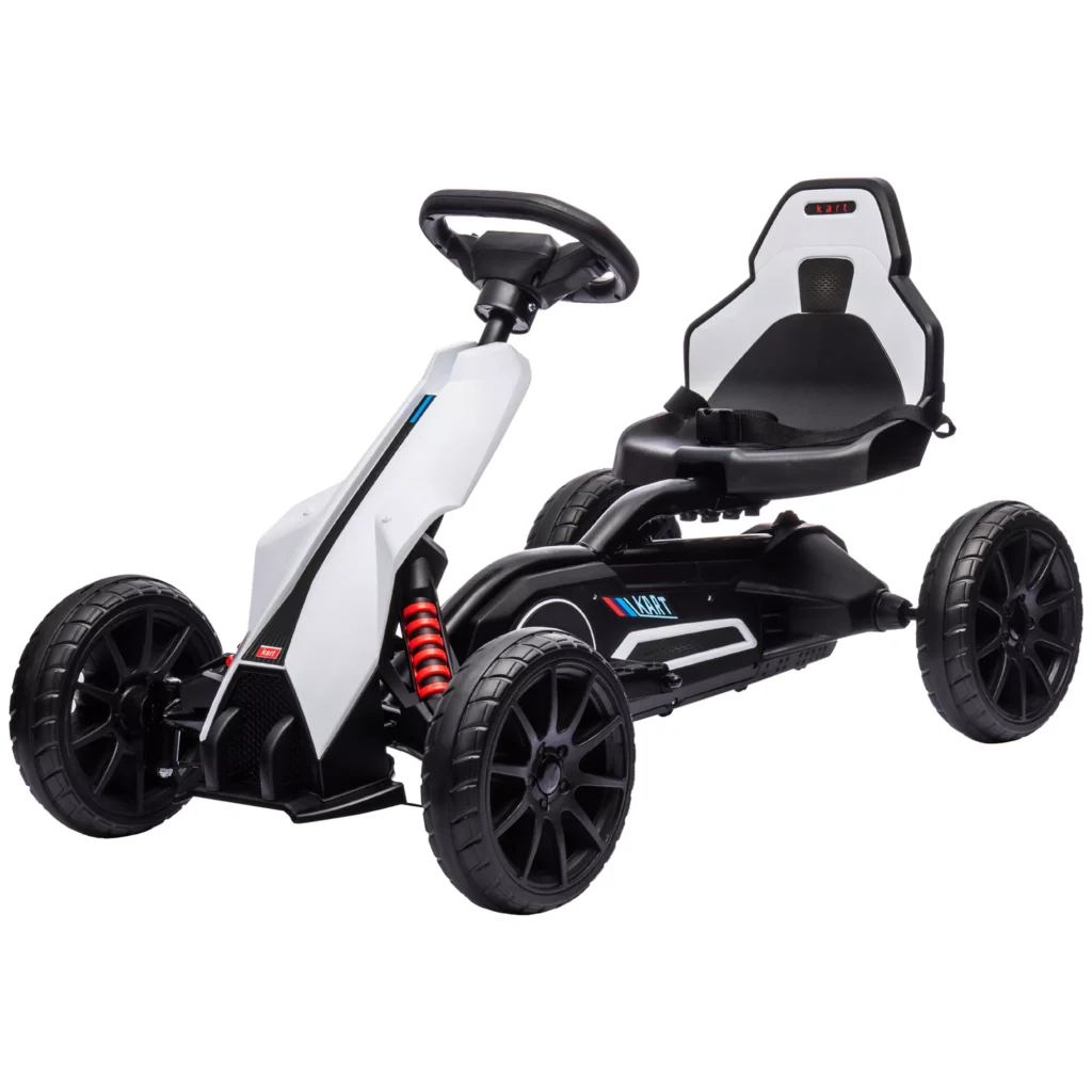 HOMCOM vaikiškas elektrinis gokartas 12 V 3-5 km/h dreifavimo kartingas su 2 reguliuojamais režimais, saugos diržu, vairu, gokart vaikiška transporto priemonė vaikams nuo 3 iki 8 metų, balta