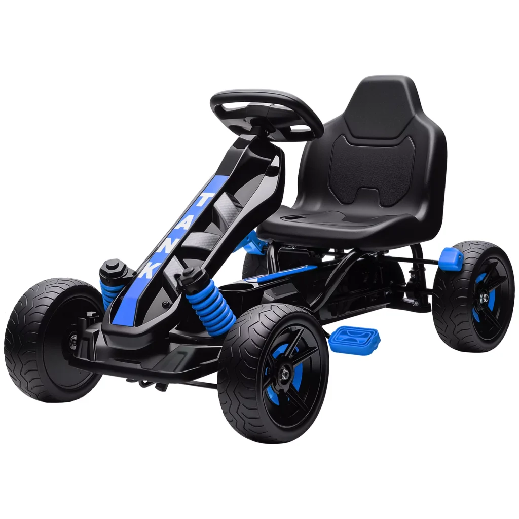 AIYAPLAY Gokart su pedalais, vaikiškas pedalamas automobilis su stabžiais, neslystančiais ratais, metaliniu rėmu, skirtas 3-6 metų vaikams, mėlynas
