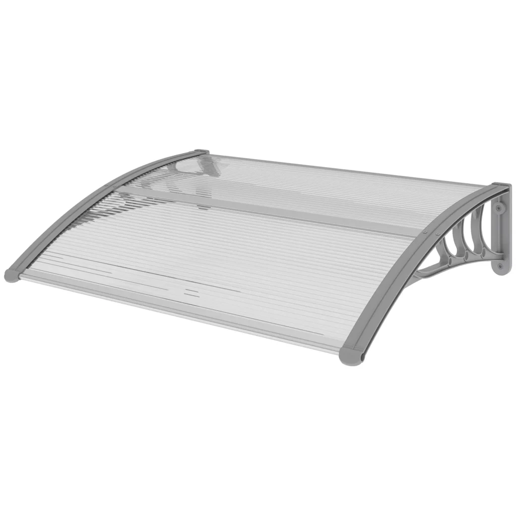 "Outsunny" stogelis lauko durims 100 x 75 cm, aliuminio ir polikarbonato stogelis su apsauga nuo UV spindulių Balkono stogelis lauko durims, apsauga nuo saulės, apsauga nuo lietaus, sidabrinis