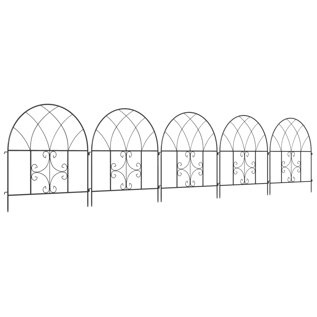 "Outsunny" sodo tvora Plieninė tvora 300 cm x 70 cm aukščio Dekoratyvinių grotelių tvoros rinkinys Tvoros elementai Kraštovaizdžio tvora Viršutinė arka Tvora šunims Šunų tvora sodo gėlynams Gyvūnų barjeras lauke Juoda