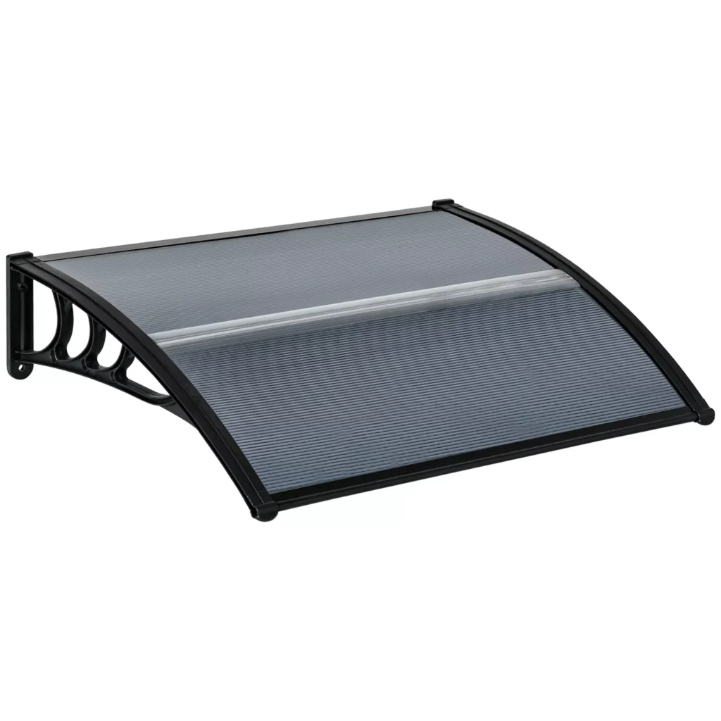 Stogelis Lauko Durims 100 x 75 cm | Aliuminio ir Polikarbonato Stogelis su UV Apsauga, Balkono Stogelis, Apsauga nuo Saulės ir Lietaus, Juodas