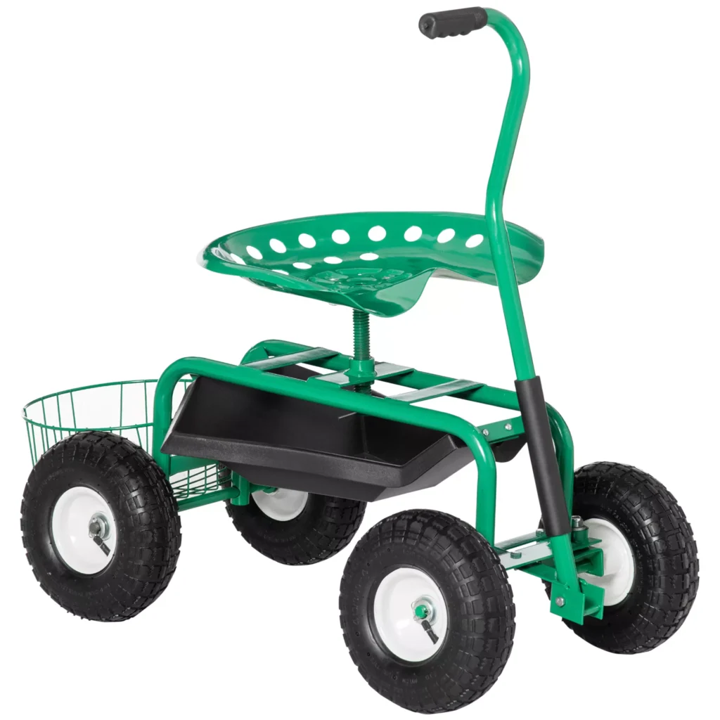 Sodo vežimėlis su pasukama sėdyne, reguliuojamas aukštis 150 kg 81 x 44,5 x 46-59 cm