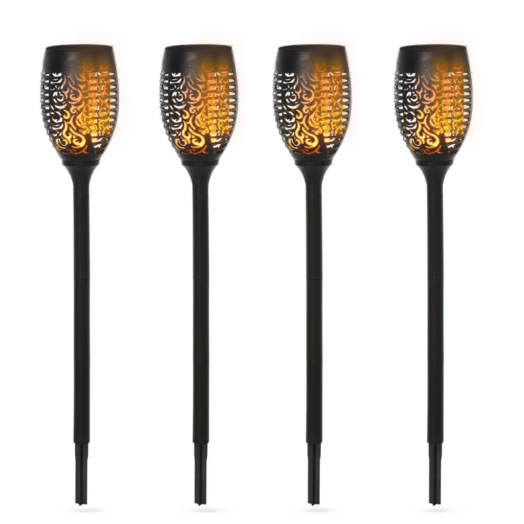 Saulės šviesos sodo saulės lempos, 4 vnt., 6-8 val. šviesos trukmė, IP44, Ø12xH72cm