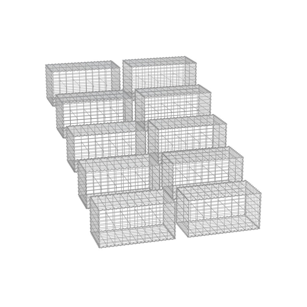 Gabionų rinkinys | 10 vnt. | Metalo konstrukcija | 50 x 50 x 100 cm | Pilka