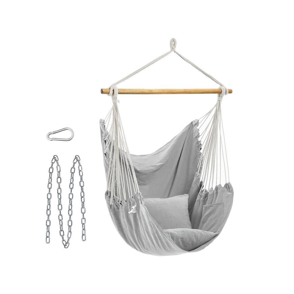 Pakabinama kėdė | 2 pagalvėlės | 150 kg | Metalinė grandinė | 148 x 125 cm | Pilka