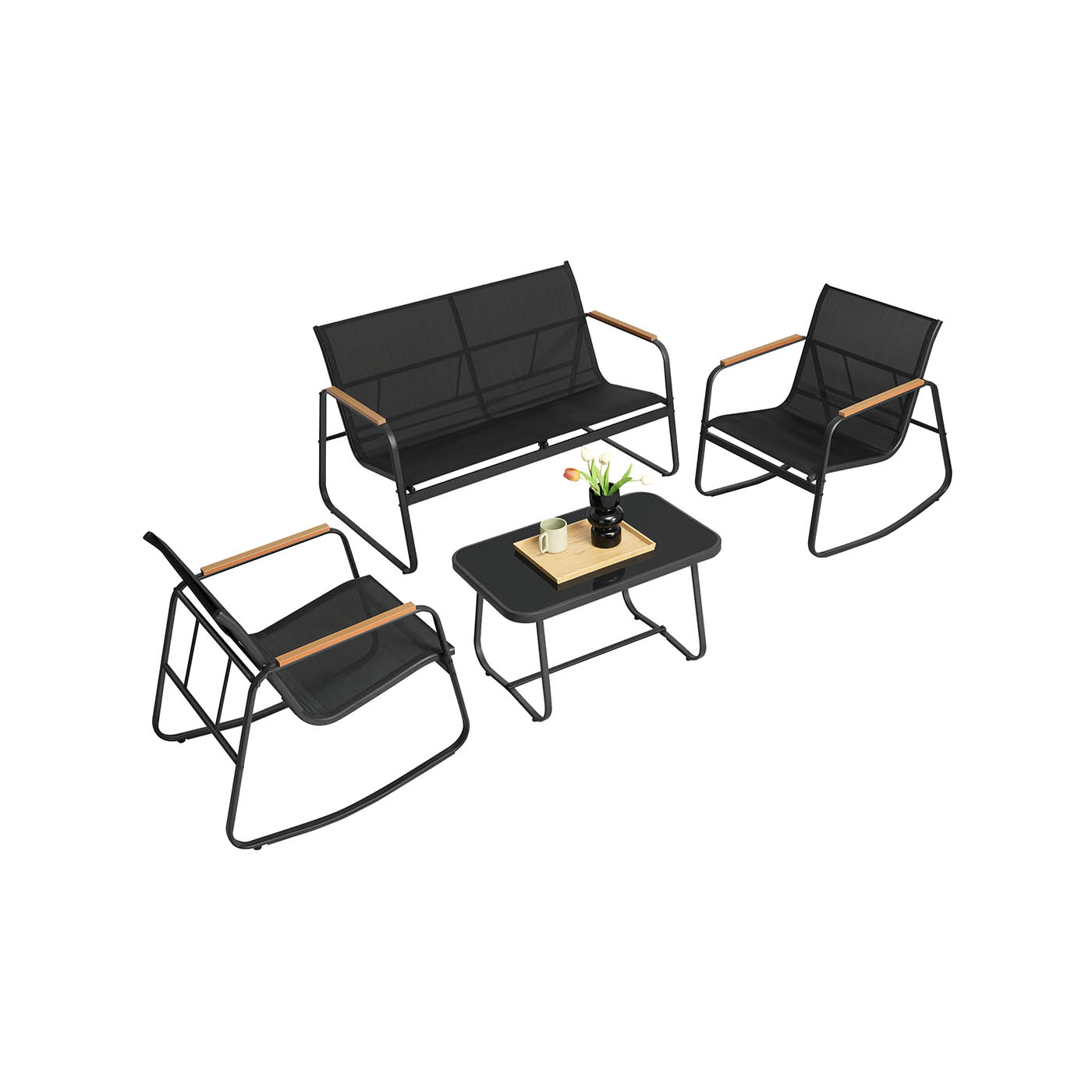 Lauko baldų komplektas | Supamosios kėdės | 47,1 x 69,6 x 41,8 cm | Juoda