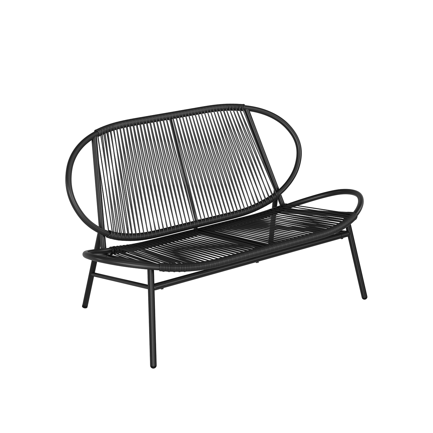 Dvivietis foteliukas, lauko suoliukas su atlošu | 70 x 138,5 x 79 cm | Juoda