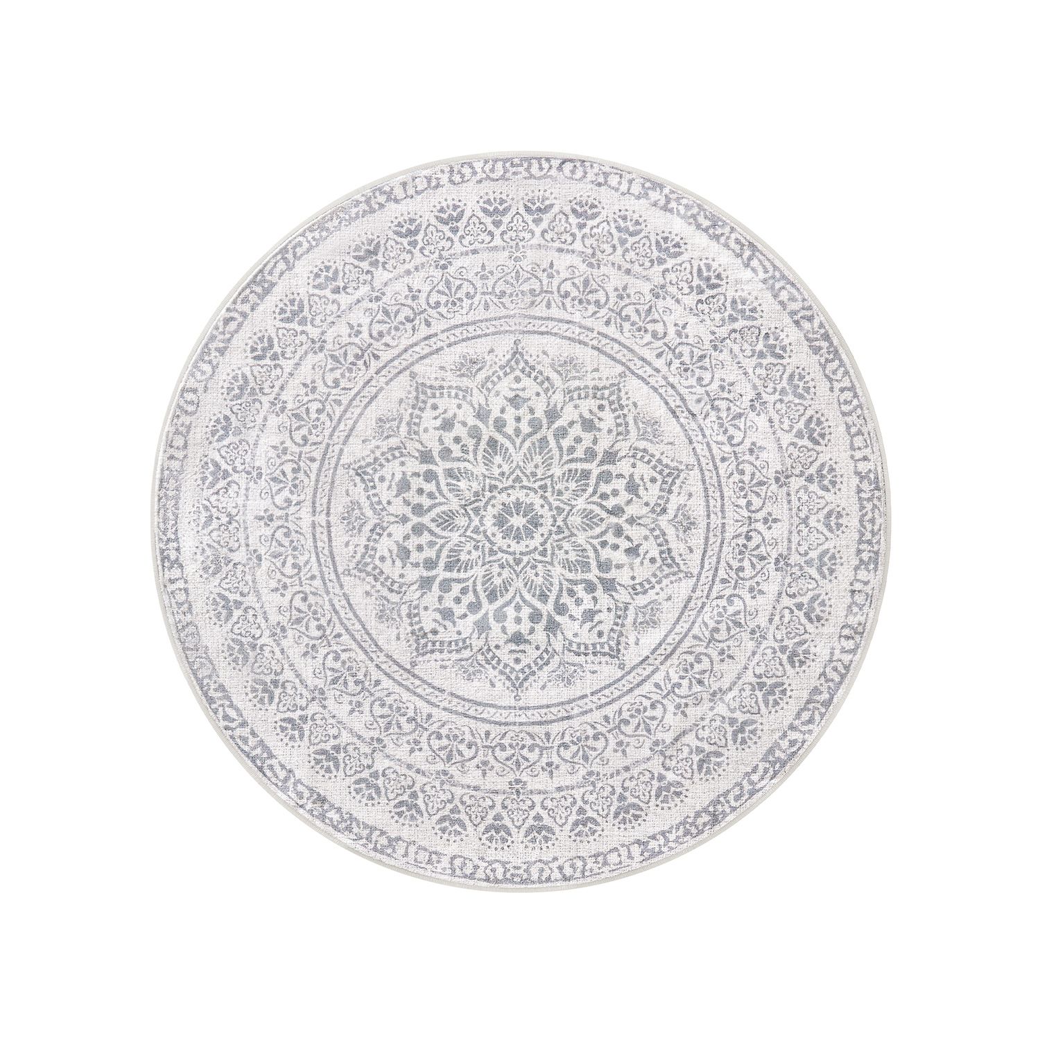 Boho stiliaus apskritas kilimas su raštais | 160 x 160 cm | Pilka