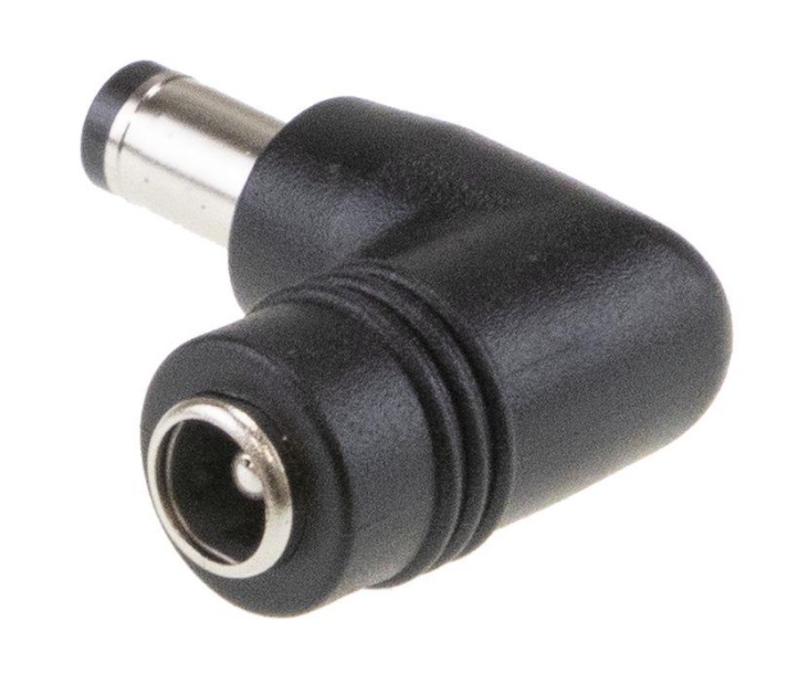Kištukas iš 2.1x5.5x11mm į 2.5x5.5x11mm, kampinis